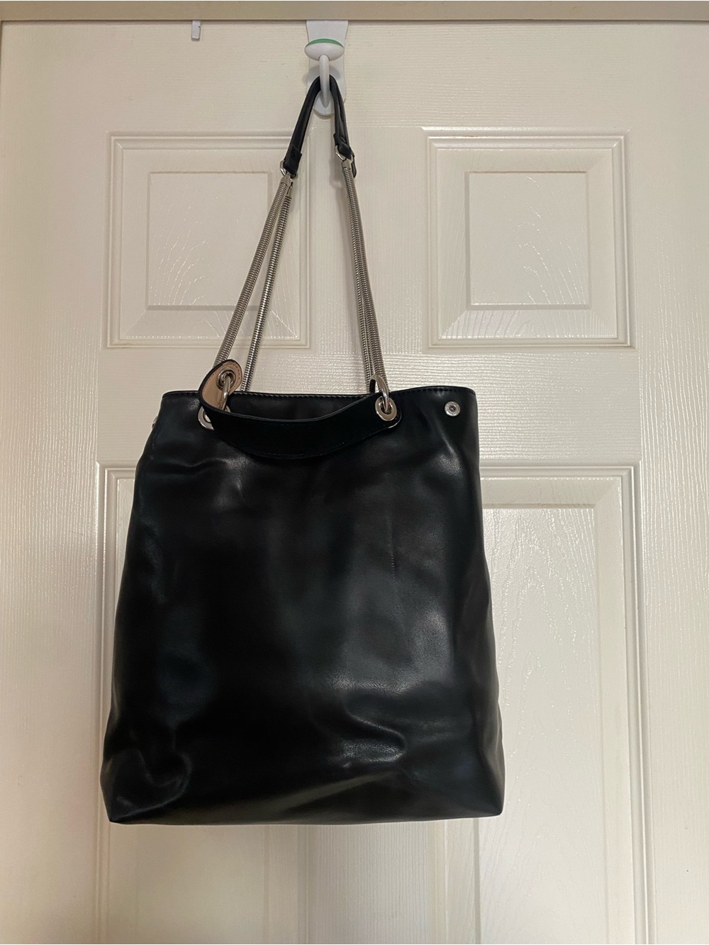 Zara Black Tote Bag with Silver Chain Straps